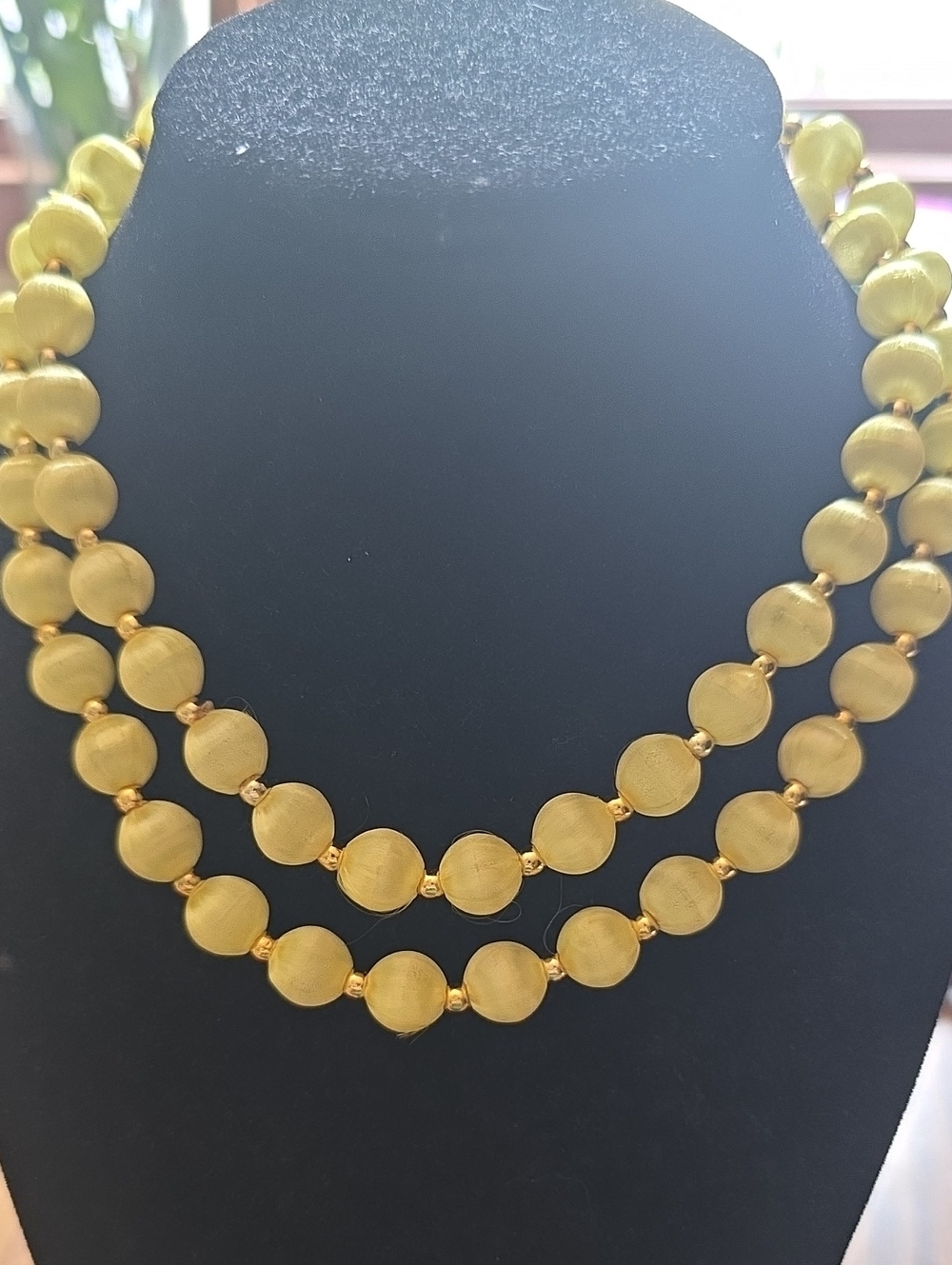 Vintage yellow thread wrapped beaded necklace